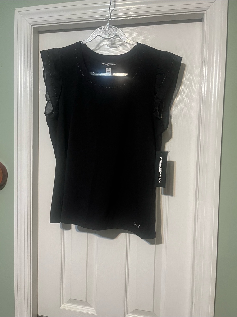 Karl Lagerfeld NWT Medium Black Ruffle Sleeve Knit Top